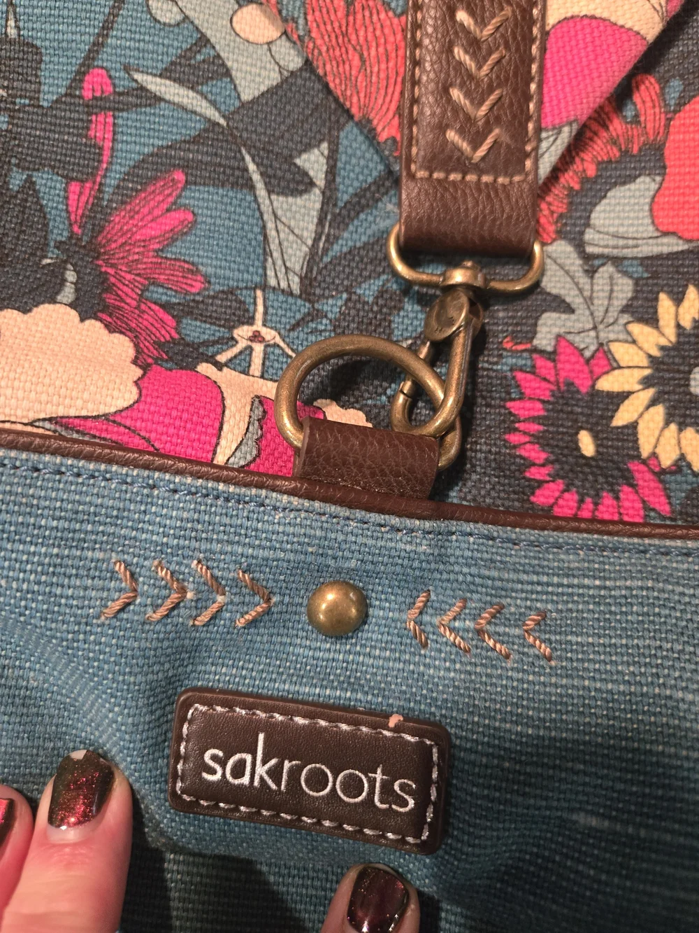 Sakroots Teal Floral Canvas Backpack with Multicolor Bloom Print